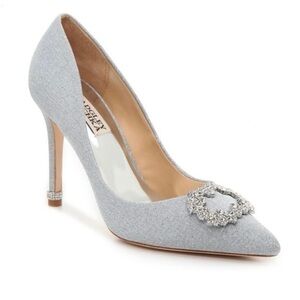 Badgley Mischka Nichole II Silver Crystal Pointed Toe Pumps Size 9
